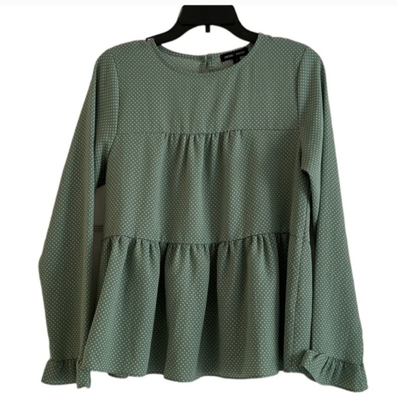 Moa Moa polka dot long sleeve green and white tiered ruffle sleeve blouse - Picture 1 of 8